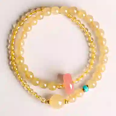 蔻斯琦 【财神庙已过香】时来好运 暴富有钱花 新中式金发晶混搭串珠双圈盘串增强运势招财转运佛珠 好运 黄水晶 手串 男女同款情侣款