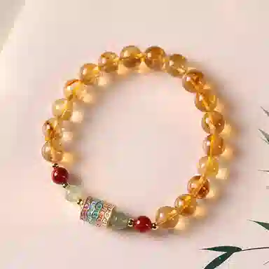 蔻斯琦 【平安顺遂转经筒】新中式五条经串珠文玩盘玩盘串 国风暴富招财转运珠增强运势 好运 黄水晶 手串 女款