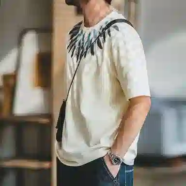 MADEN Vintage Feather Print Tee
