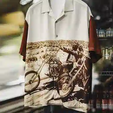 MADEN Cuban Collar Printed Shirt