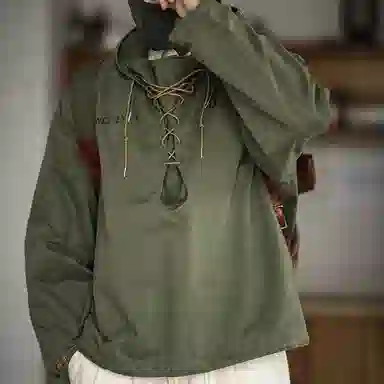 MADEN Vintage Letter Hoodie Jacket Military Green