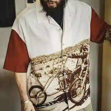 MADEN Cuban Collar Printed Shirt