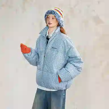 BEETLE TOWN Retro Plaid Puffer Jacket