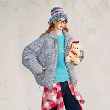 BEETLE TOWN Retro Plaid Puffer Jacket