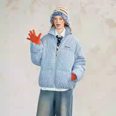 BEETLE TOWN Retro Plaid Puffer Jacket