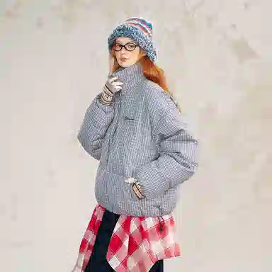 BEETLE TOWN Retro Plaid Puffer Jacket