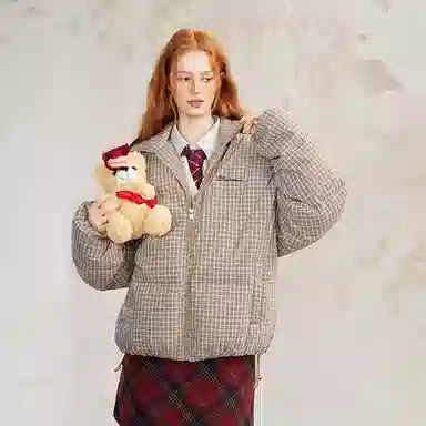 BEETLE TOWN Retro Plaid Puffer Jacket