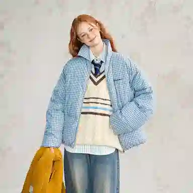BEETLE TOWN Retro Plaid Puffer Jacket