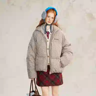 BEETLE TOWN Retro Plaid Puffer Jacket