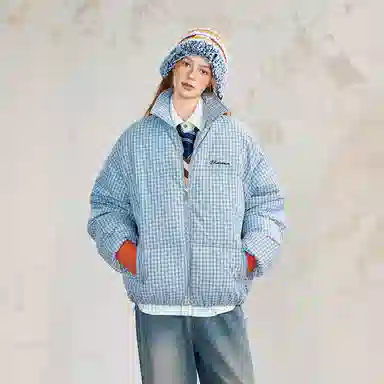 BEETLE TOWN Retro Plaid Puffer Jacket
