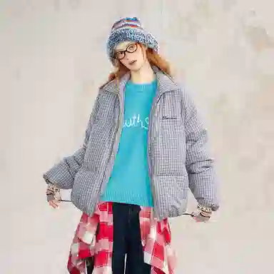 BEETLE TOWN Retro Plaid Puffer Jacket