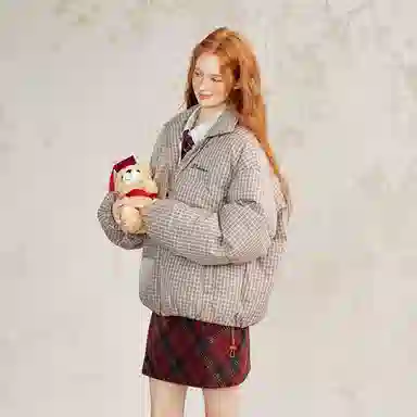 BEETLE TOWN Retro Plaid Puffer Jacket