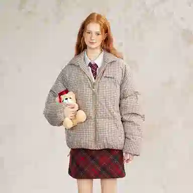 BEETLE TOWN Retro Plaid Puffer Jacket