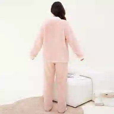 芬腾 家居套装简约舒适 长袖长裤保暖开衫晚秋款冬季睡衣 女士 浅兰/浅粉