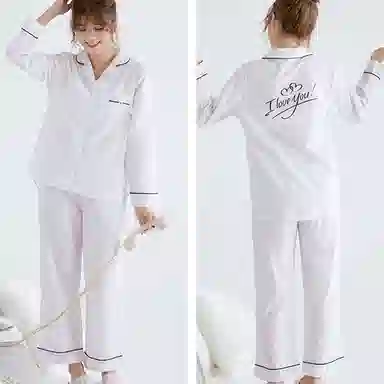 芬腾 纯棉长袖开衫睡衣 春秋季纯色家居服套装 女士