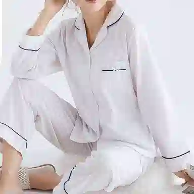 芬腾 纯棉长袖开衫睡衣 春秋季纯色家居服套装 女士