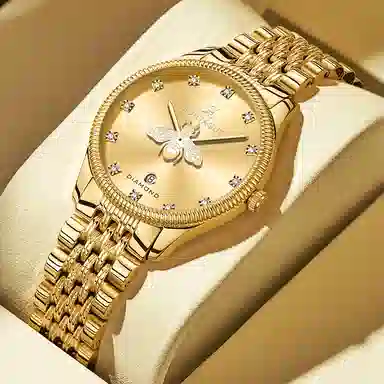 梦特娇 时尚日期显示潮流 石英机芯 精钢表带 国表 男表 金色表盘 夜光防水