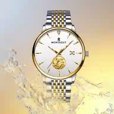 梦特娇 麒麟系列 自动机械机芯 精钢表带 国表 男表 白色表盘