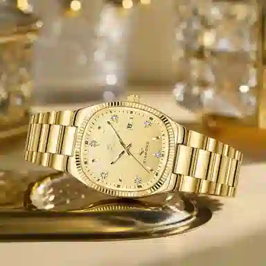 梦特娇 小众潮流时尚高颜值商务休闲百搭 石英机芯 钢表带 国表 女表 白色表盘 防水夜光