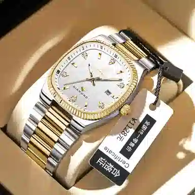 梦特娇 小众潮流时尚高颜值商务休闲百搭 石英机芯 钢表带 国表 女表 白色表盘 防水夜光