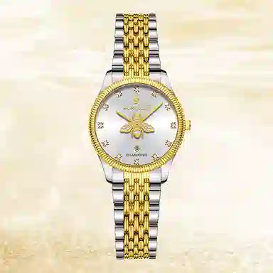 梦特娇 时尚简约气质百搭 石英机芯 精钢表带 国表 女表 金色表盘 夜光防水