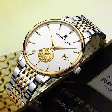 梦特娇 麒麟系列 自动机械机芯 精钢表带 国表 男表 白色表盘