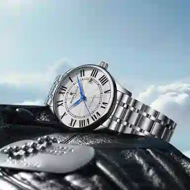 梦特娇 职场商务潮流时尚日常通勤百搭休闲 自动机械机芯 精钢表带 国表 男表 白色表盘