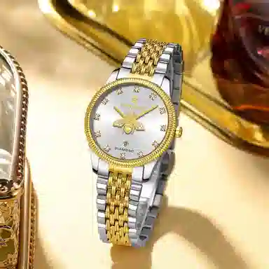 梦特娇 时尚简约气质百搭 石英机芯 精钢表带 国表 女表 金色表盘 夜光防水