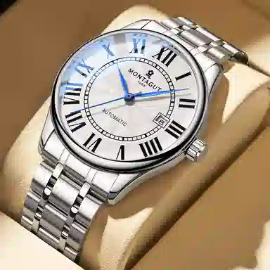 梦特娇 职场商务潮流时尚日常通勤百搭休闲 自动机械机芯 精钢表带 国表 男表 白色表盘