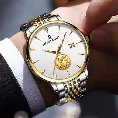 梦特娇 麒麟系列 自动机械机芯 精钢表带 国表 男表 白色表盘