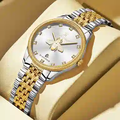 梦特娇 时尚简约气质百搭 石英机芯 精钢表带 国表 女表 金色表盘 夜光防水