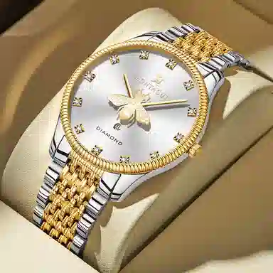 梦特娇 时尚日期显示潮流 石英机芯 精钢表带 国表 男表 金色表盘 夜光防水