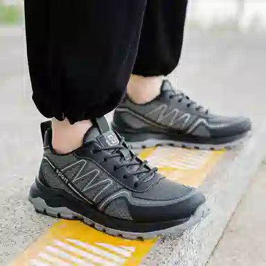 织物合成革 清爽透气时尚运动 减震防滑耐磨 低帮 生活休闲鞋 男款 黑色