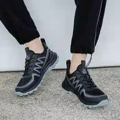 织物合成革 清爽透气时尚运动 减震防滑耐磨 低帮 生活休闲鞋 男款 黑色