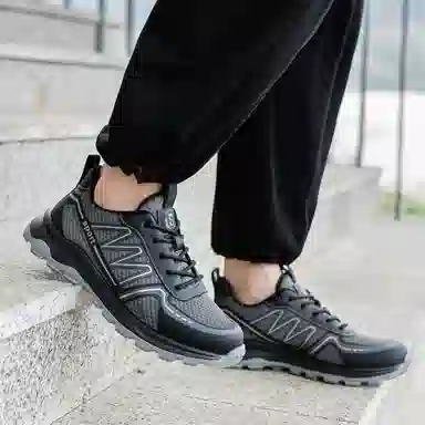 织物合成革 清爽透气时尚运动 减震防滑耐磨 低帮 生活休闲鞋 男款 黑色