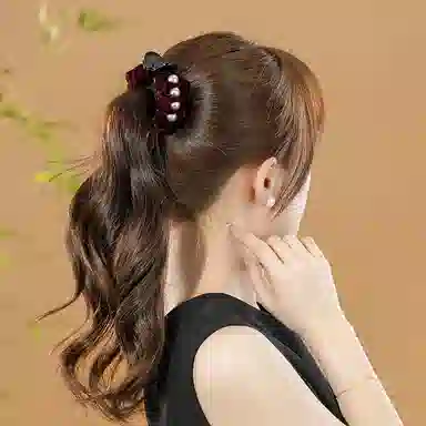 CHIMERA Velvet Beaded Hair Clip Medium Red