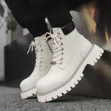 马丁靴男女同款情侣短靴 增高大黄靴 英伦风侧拉链户外登山工装靴