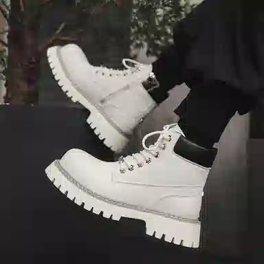 马丁靴男女同款情侣短靴 增高大黄靴 英伦风侧拉链户外登山工装靴