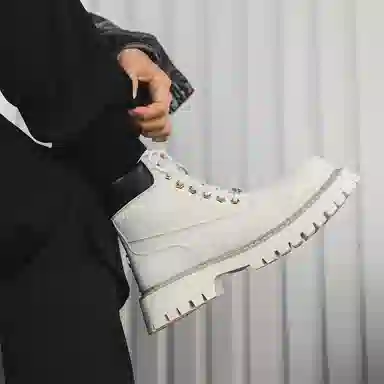 马丁靴男女同款情侣短靴 增高大黄靴 英伦风侧拉链户外登山工装靴