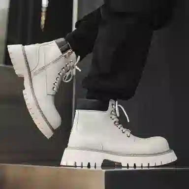 马丁靴男女同款情侣短靴 增高大黄靴 英伦风侧拉链户外登山工装靴