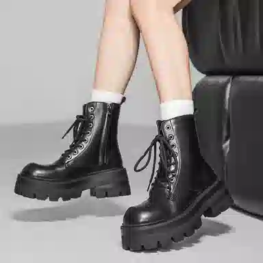 男士增高英伦风大头厚底中帮工装机车德比 马丁靴 男女同款