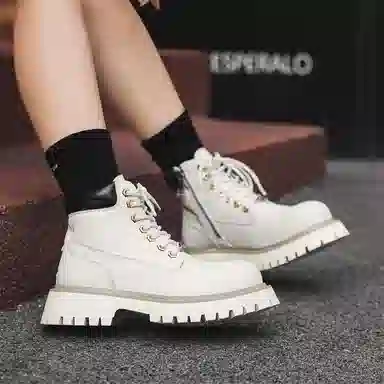 马丁靴男女同款情侣短靴 增高大黄靴 英伦风侧拉链户外登山工装靴