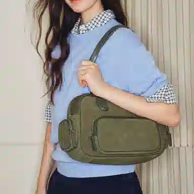 MUVA Large Leather Tote Olive/Maple Brown