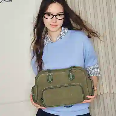 MUVA Large Leather Tote Olive/Maple Brown