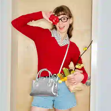 MUVA Handbag Moon Rock Silver/Party Red