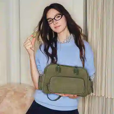 MUVA Large Leather Tote Olive/Maple Brown