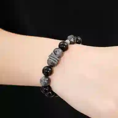 老凤祥 吉祥福蛇 新中式国风国潮经典大气本命年蛇元素个性独特小众设计感 黑曜石 手串 男款