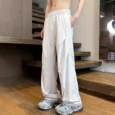沐诚阳译 美式高街风宽松垂感皱褶阔腿运动休闲裤 男女同款