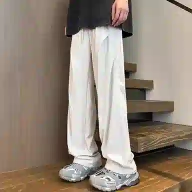 沐诚阳译 美式高街风宽松垂感皱褶阔腿运动休闲裤 男女同款