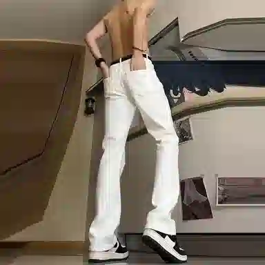 悍戈 美式高街风情侣百搭弹力直筒微喇显高显瘦长裤牛仔裤 男女同款